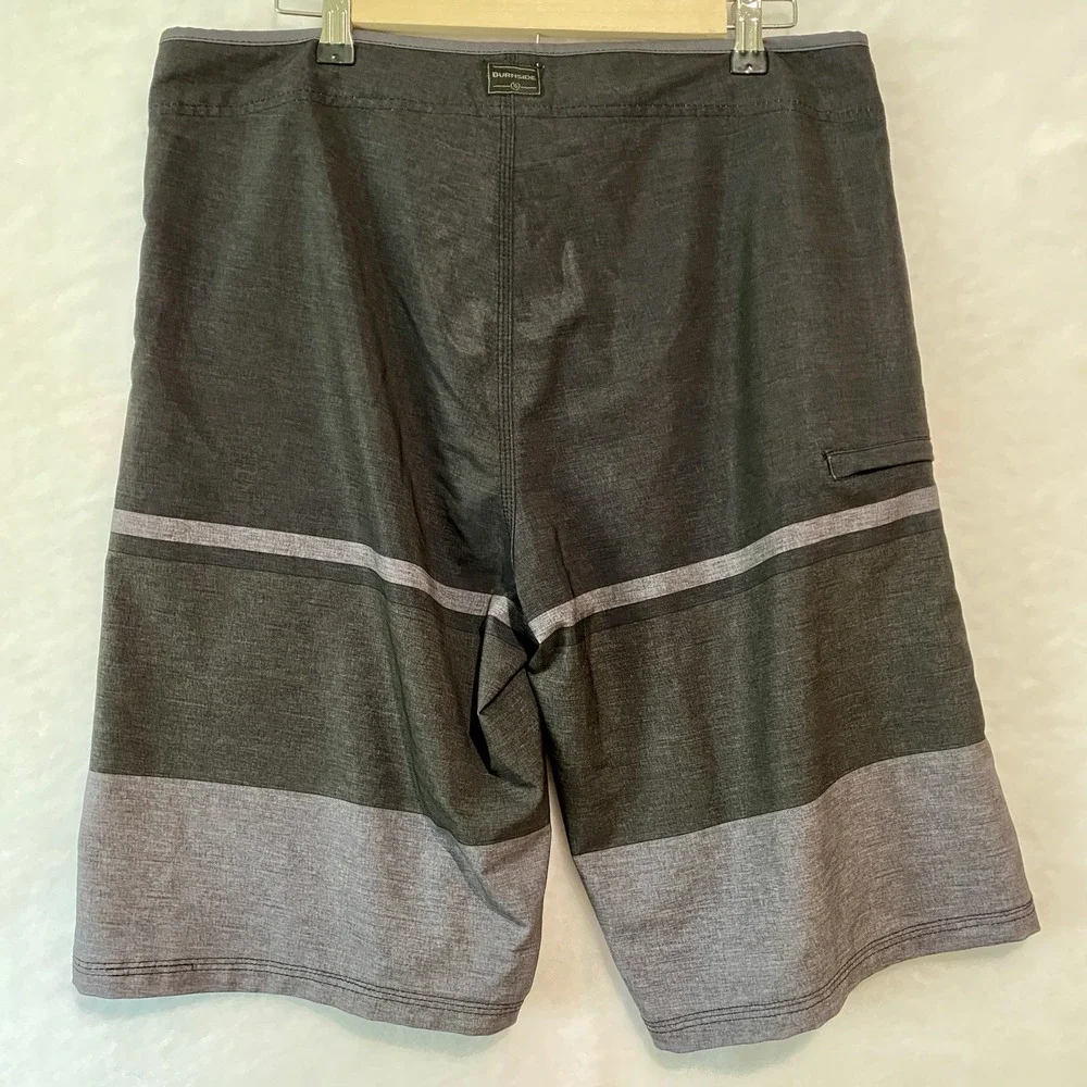Burnside‎ Mens Swim Boardshorts Size 34 Black Gray Striped Drawstring Beach